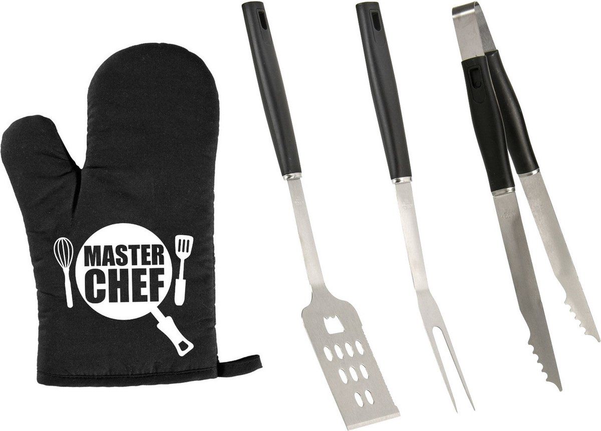 Trendo BBQ Gereedschap Set 3-delig RVS - Met BBQ Handschoen Masterchef - Vaderdag Cadeau