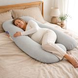 Slaapspeciaal Candas Import Export Slaapspeciaal XXL Zwangerschapskussen U-Vorm 140x75 cm – Ergonomisch Body Pillow & Zijslaperkussen – Afneembare Grijze Wafelhoes