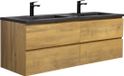 Badplaats Meuble de salle de bain Angela 140 cm – Chêne – Meuble de salle de bain avec lavabo noir