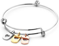 CO88 Collection 8CB-90091 - Bracelet jonc en acier avec breloques - cœurs ouverts - taille unique - argenté
