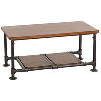 HWC-N27 Salontafel, woonkamer tafel bank tafel bijzettafel, industrieel massief hout metaal 48x100x50cm ~ bruin