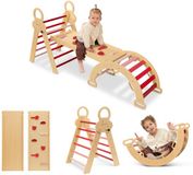 FINOOS Klimrek - Klimdriehoek - Klimboog - Glijbaan - Montessori - Houten Speelgoed - Naturel - Roze
