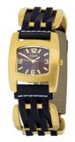 M&M M11710-716 Dameshorloge - Rechthoekig - Goudkleurig - Bruine Wijzerplaat - Multi Kleur Horlogeband - Analoog - Quartz - Mineraalglas - 31 mm