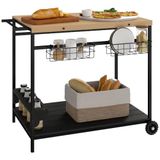 Outsunny Serveerwagen Tuinrollwagen met 2 Lagen Natuur 97,5x65x81cm