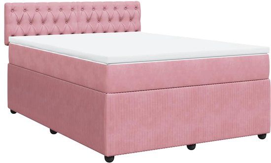 vidaXL Boxspring met matras fluweel roze 160x200 cm