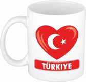 Bellatio Decorations Hartjes koffiemok Turkije vlag - wit - 300 ml
