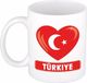 Bellatio Decorations Hartjes koffiemok Turkije vlag - wit - 300 ml