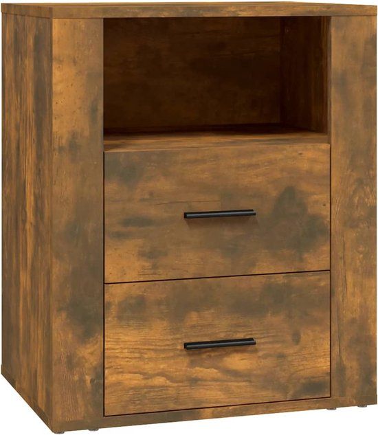 vidaXL Nachtkastje 50x36x60 cm Bewerkt Hout Gerookt Eikenkleurig