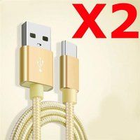 Little Boutik X2 Kabel Metaalversterkt Nylon oplader USB/Type C 1,5m Gevlochten Goudkleur Compatibel Samsung LG Sony Wiko Blackberry Motorola Asus Huawei Honor Archos TEENO X2 Little Boutik®