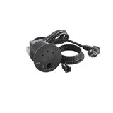 Legrand, Incara Disq 80, USB A+C oplaadstopcontact, kabeluitgang voor netwerkkabel, tafelstopcontact, inbouwstopcontact, meervoudige oplader, 15 watt, 2 m kabel, 2P+E stekker, kleur: zwart, 654715