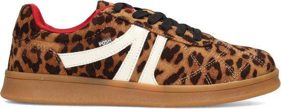 POSH by Poelman KAIA Dames Sneakers - Bruin met dierenprint - Maat 36