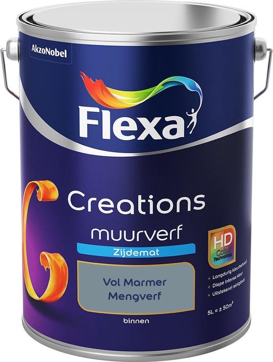 FLEXA Creations Muurverf Zijde Mat - Mengkleuren Collectie - Vol Marmer - 5 liter - 8711113162159
