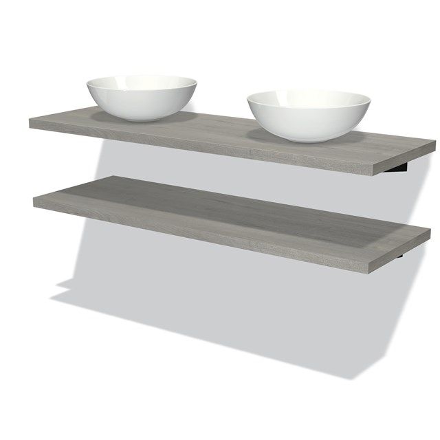 Maxaro Badkamermeubel voor Waskom 140 cm Modulo Plato Grijs Eiken 2 Wastafelbladen