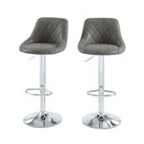 Set van 2 barkrukken van PU-leer, grijs, met metalen voet, zwart