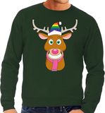 Foute kersttrui - Gay Rudolf het rendier - groen - voor heren - met regenboog kerstmuts XL