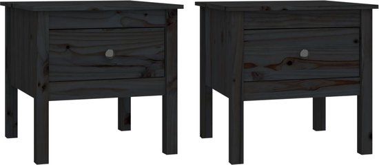 vidaXL Bijzettafels Set van 2 - 50x50x49 cm - Massief grenenhout - Zwart