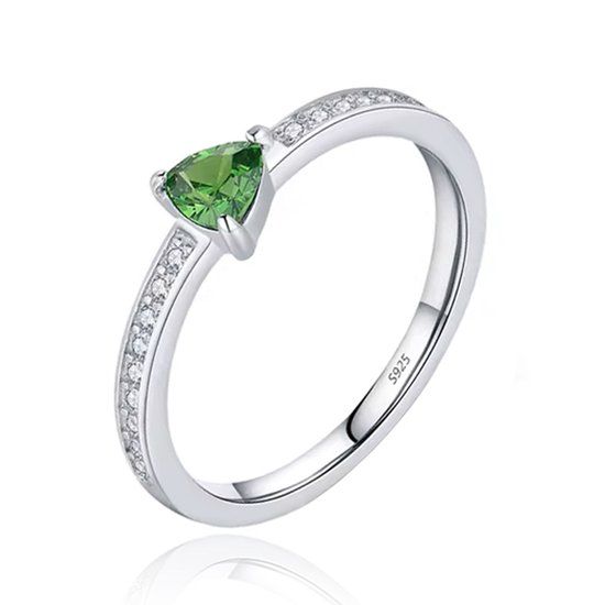 Elenza AMS Elenza Sterling .925 Zilveren Ring met Groene Driehoekige Steen en Zirkonia-19mm