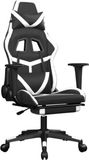 vidaXL Gaming stoel met massagefunctie en voetsteun, zwart en wit, kunstleer