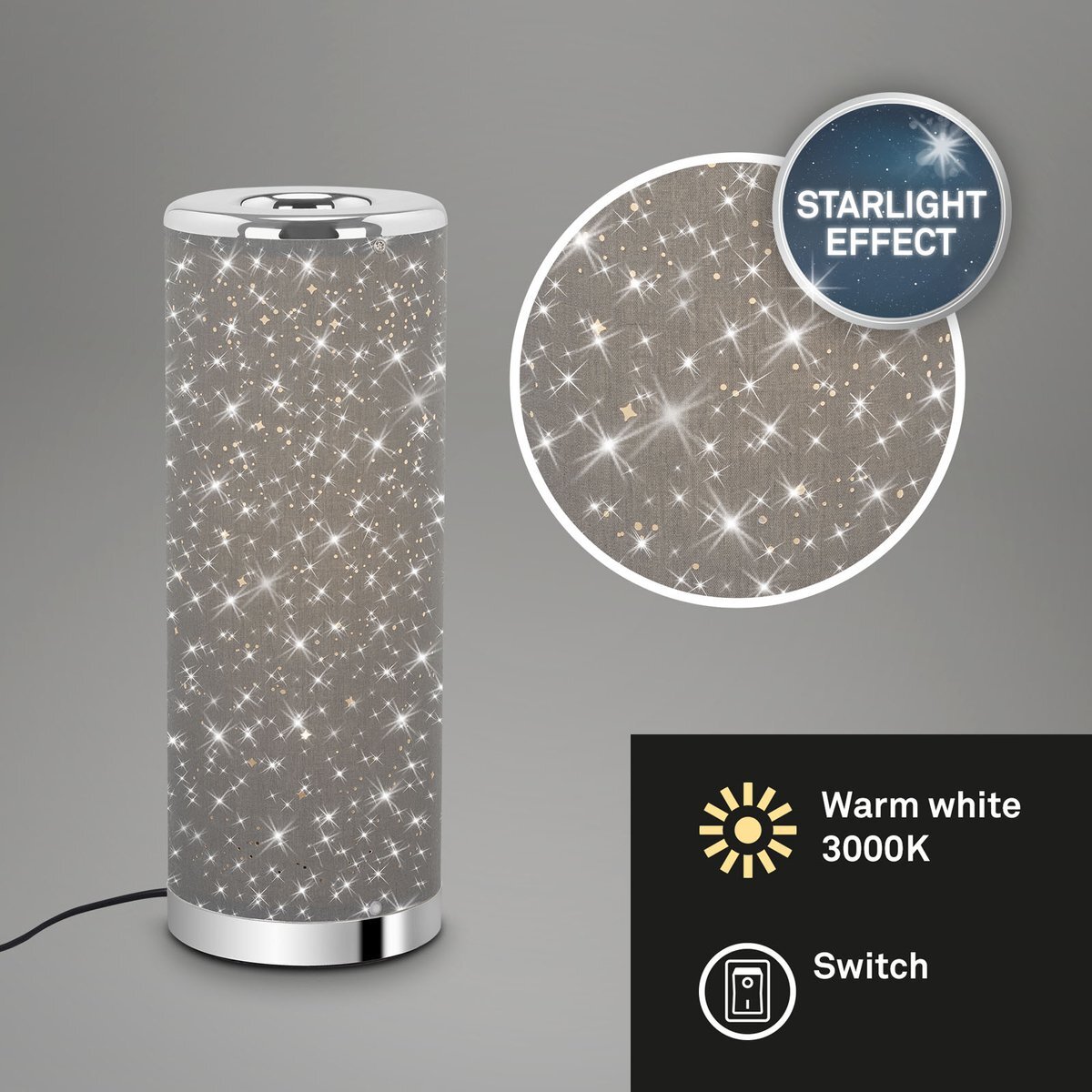 Briloner Leuchten BRILONER - YOTA - LED tafellamp - Kinderkamerlamp - starlight gloei-effect - incl. snoer schakelaar aan/uit - warm wit 3000K - 5W - 400 lm - IP20 - 25.000 uur - Ø13cm