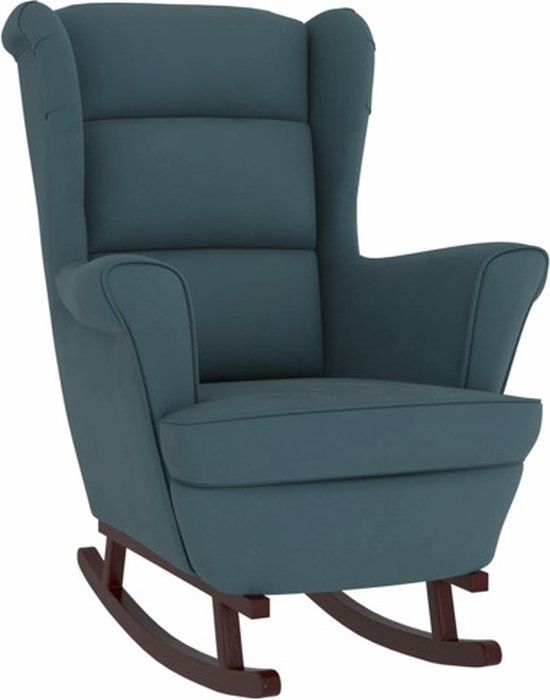 vidaXL Schommelstoel met oorleuning fluweel massief hout blauw