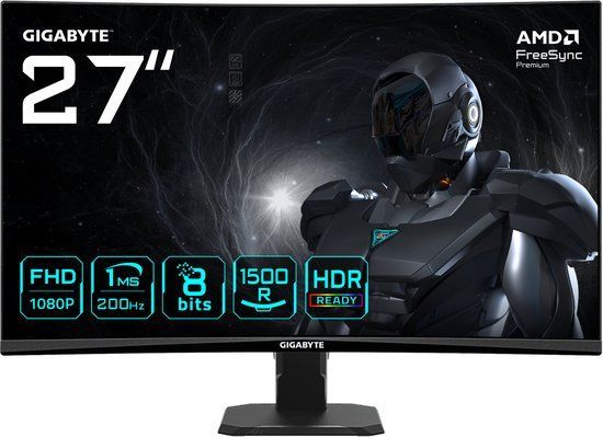 GIGABYTE GS27FCA - 27 Inch Full HD VA Gaming Monitor - 200Hz - Gebogen