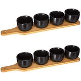 2 Loce 2 x 5-delige set zwart met bamboe en glazen van aardewerk