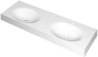 Wastafel INK Smooth Wastafel Polystone Dubbel met 2 Kraangaten - 1400x450x90 mm - Mat Wit