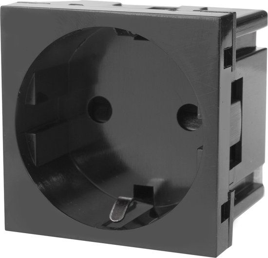 Maclean - Schuko wandcontactdoos inbouw - Zwart