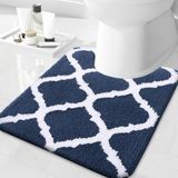 Homaxy antislip toiletmat, wasbaar, toiletmat met uitsparing, zachte hoogpolige toiletmat - 50 x 60, marineblauw