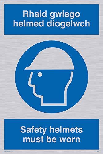 Viking Signs Viking Signs MP931-A4P-SV "Rhaid Gwisgo Helmed Diogelwch/Safety Helmets Must Worn" Sign, Silver Vinyl, 300 mm H x 200 mm W