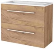 Basic Line Start 39 Badkamermeubelset - Ondiep - 80 x 39 cm - Met Grepen - 2 Lades - Acryl Wastafel - 1 Kraangat - Whisky Oak