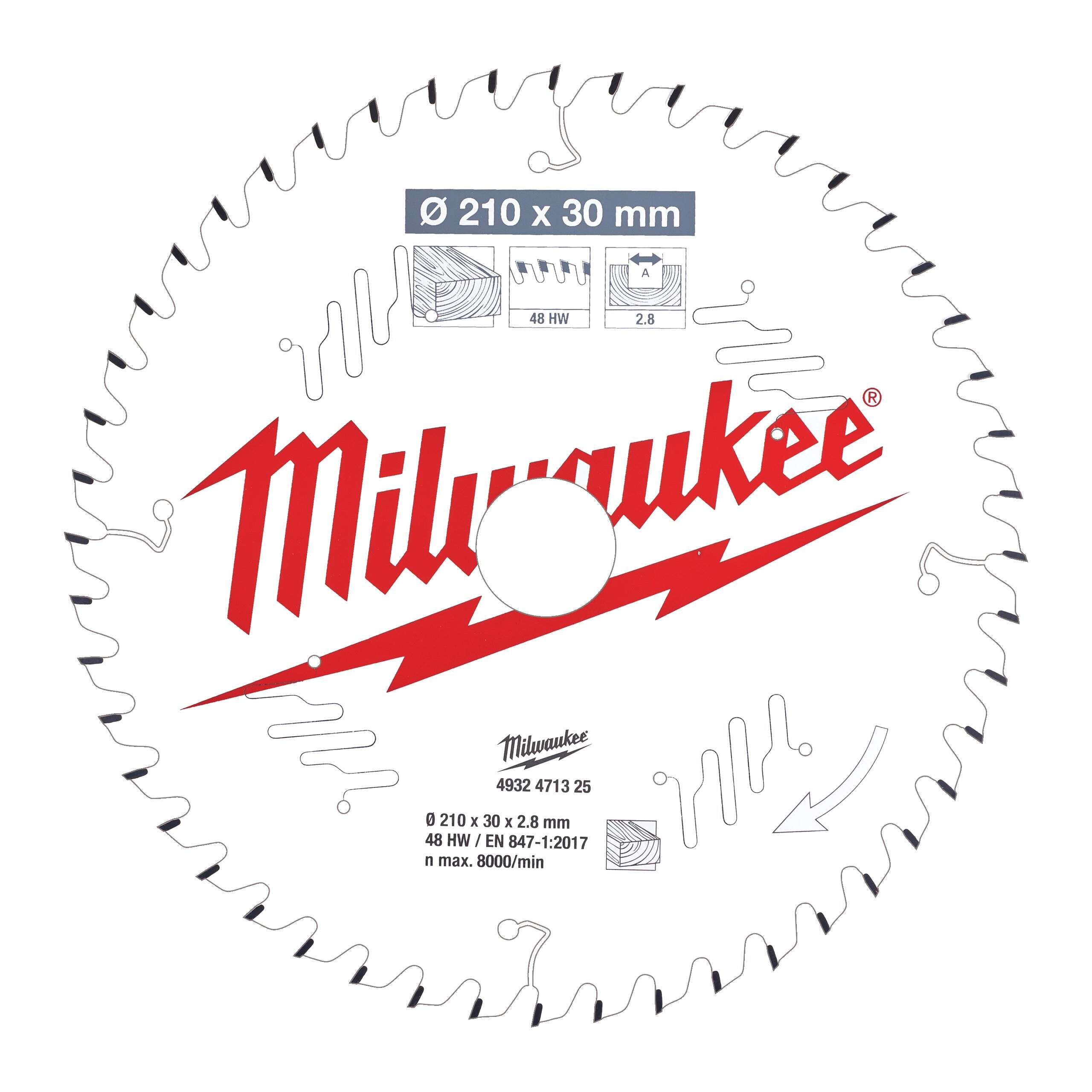 Milwaukee Cirkelzaagblad voor Hout | Ø 210mm Asgat 30mm 48T - 4932471325