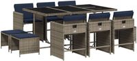 vidaXL 11-delige tuinset met kussens, grijs, polyrotan