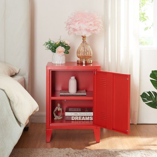 Nachtkastje Inari metaal - 57x40x30 cm - rood - en.casa