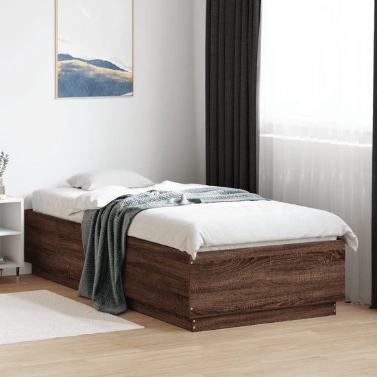 vidaXL Bedframe met LED-verlichting bruin eikenkleur 100x200 cm