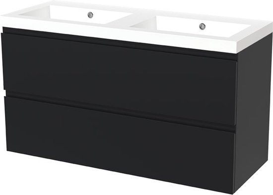 Maxaro Badkamermeubel 120cm Modulo Mat Zwart 2 lades Greeploos Wastafel Mineraalmarmer