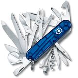 Victorinox Taschenmesser Swiss Champ (31 Funktionen, Holzsäge, Fischentschupper, Kombi-Zange, Schere) blau transparent