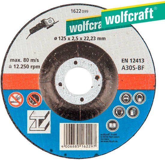wolfcraft Doorslijpschijf voor metaal, haaks gebogen - 125 mm
