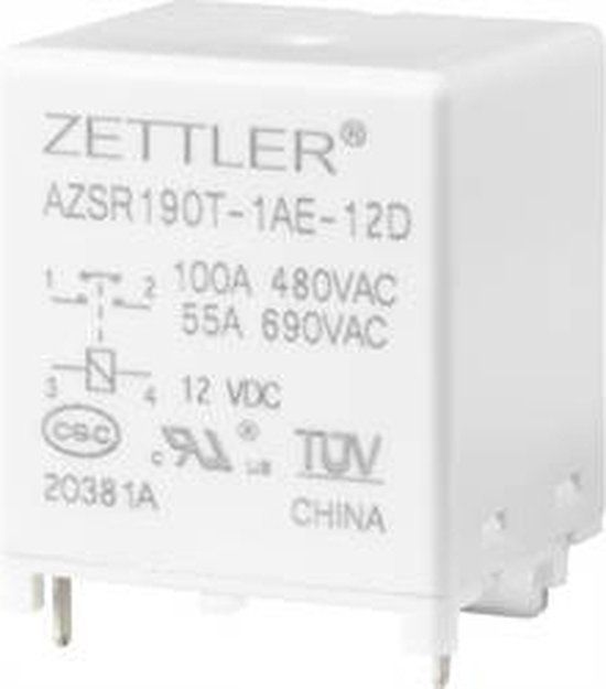 Zettler Electronics AZSR190T-1AE-12D Powerrelais 12 V/DC 100 A 1x NO 1 stuk(s)
