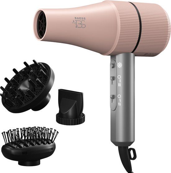 BAESS Föhn met Diffuser - 5 Standen - Ionische Haardroger met Borstel - Roze