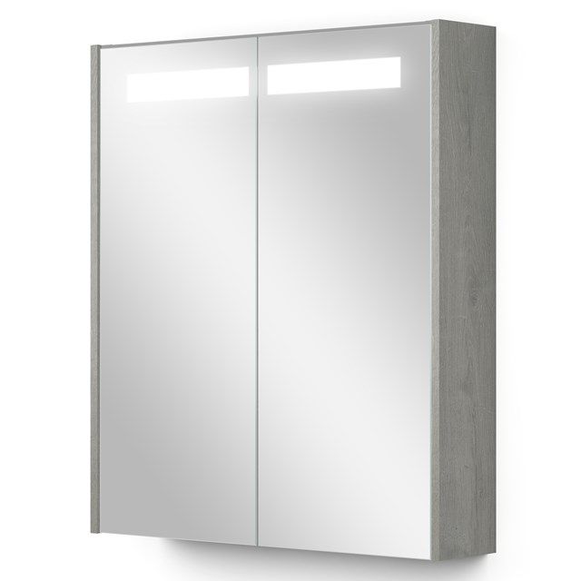 Maxaro Modulo Spiegelkast - 60x70cm - Grijs Eiken - Met Verlichting
