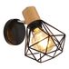 Vintage Comely Industriële wandlamp, vintage wandlamp 360° draaibaar, van hout, kooilamp E27 van metaal en zwart ijzer, voor slaapkamer, hal, woonkamer, max. 60 W