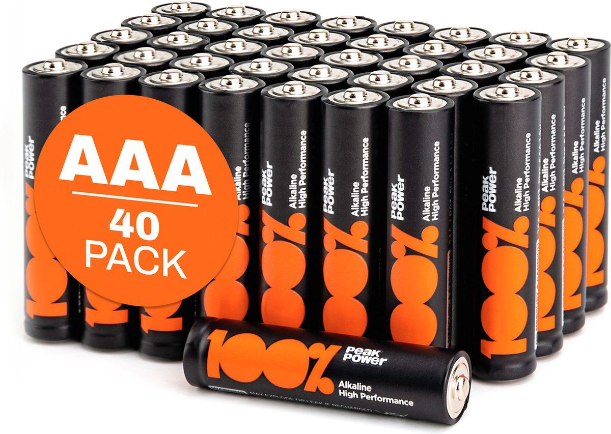 100% Peak Power AAA alkaline batterijen - LR03 - verpakking van 40 | 1,5 V alkaline batterij