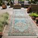 Orient Tapis, Convient pour l'extérieur, Salon, Style vintage, Bleu et crème, 80 x 300 cm