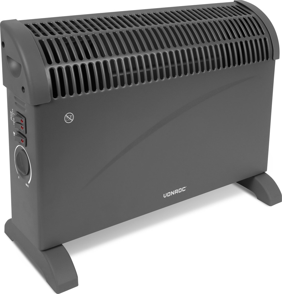 VONROC HOME VONROC Elektrische kachel - Convectorkachel – 2000W – Turbo Functie - Regelbare thermostaat- 3 standen – Verwarmt ruimtes tot 24m2 - Extra stevig staal - Grijs