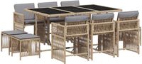 vidaXL 11-delige Tuinset met Kussens, Poly Rattan, Gemengd, Beige