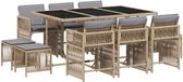 vidaXL 11-delige Tuinset met Kussens, Poly Rattan, Gemengd, Beige
