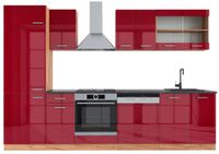 Vicco R-Line Complete keukeneenheid – 300 cm, WB Antraciet Rood hoogglans/gouden eik