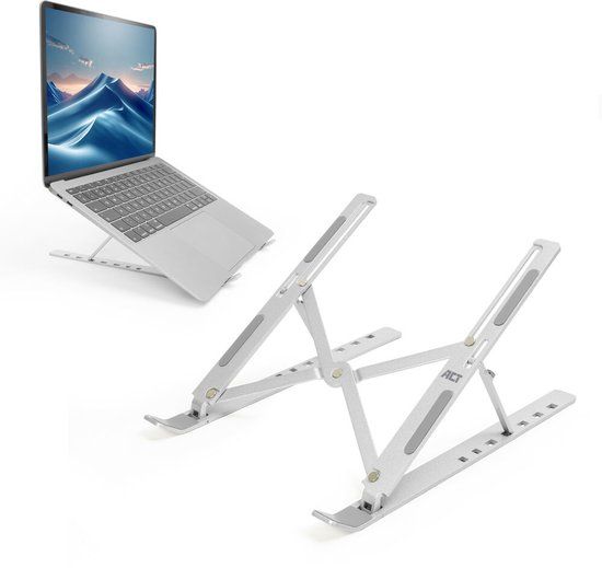 ACT Essentials AC8121 Laptopstandaard Inklapbaar Verstelbaar Metaal Grijs 15.6 Inch