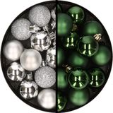 Merkloos / Sans marque Billiet - Vanlaere Kerstballen 36x stuks - 3 en 4 cm - zilver en donkergroen - kunststof